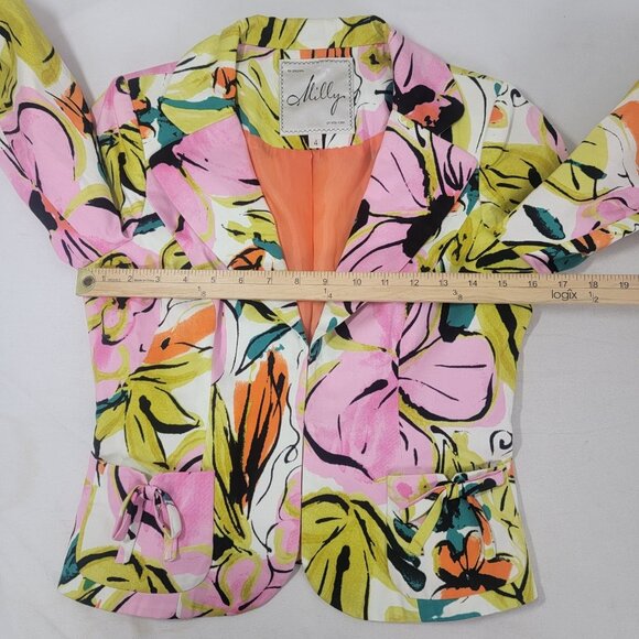 MILLY New York Dress Sz 2 / Long Sleeve Jacket Sz 4 Bright Floral Print Sundress - Picture 8 of 12